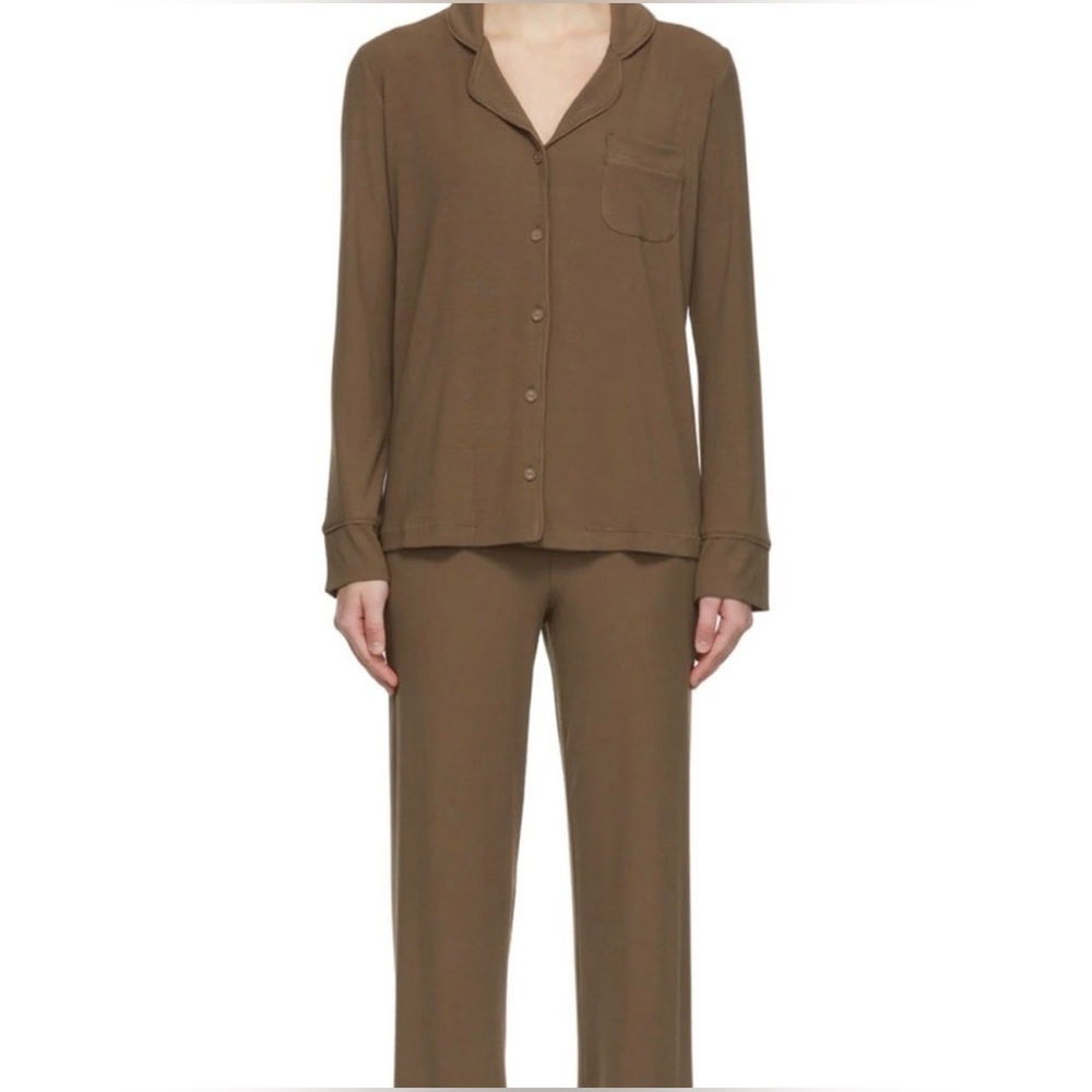 Skims Soft Sleep Lounge Set XS Ribbed Pajamas Army Moss Green